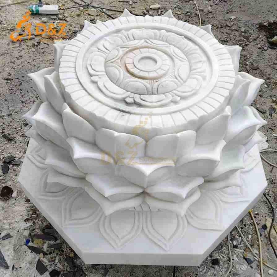 White Lotus Base Marble Sculpture 3