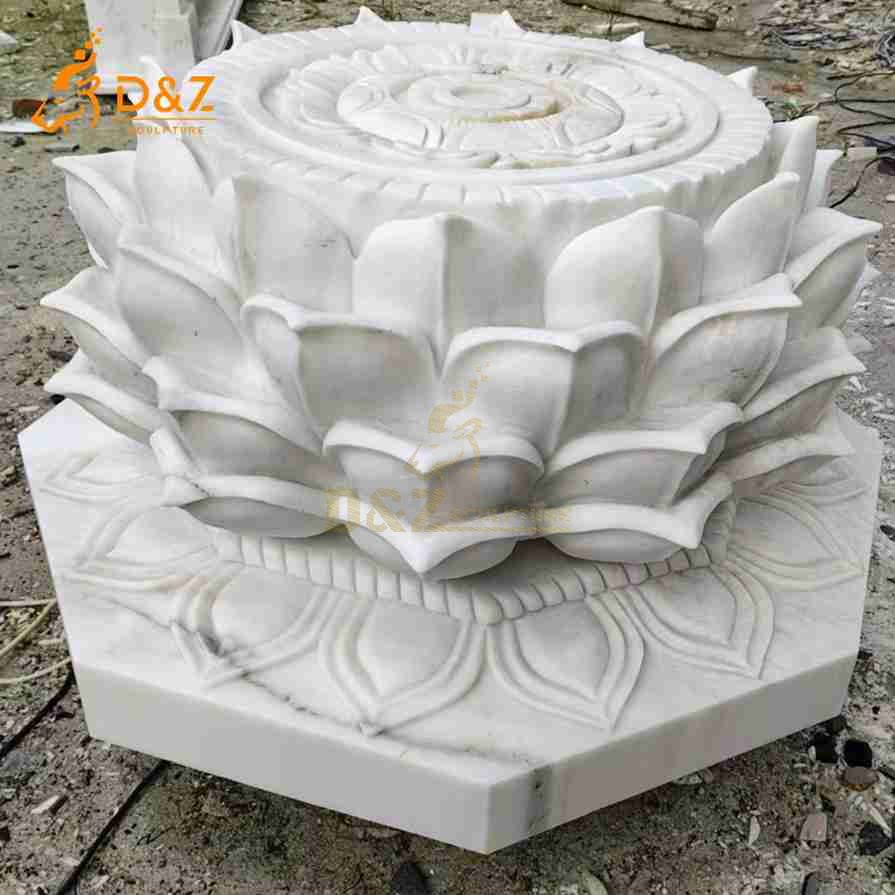 White Lotus Base Marble Sculpture 4