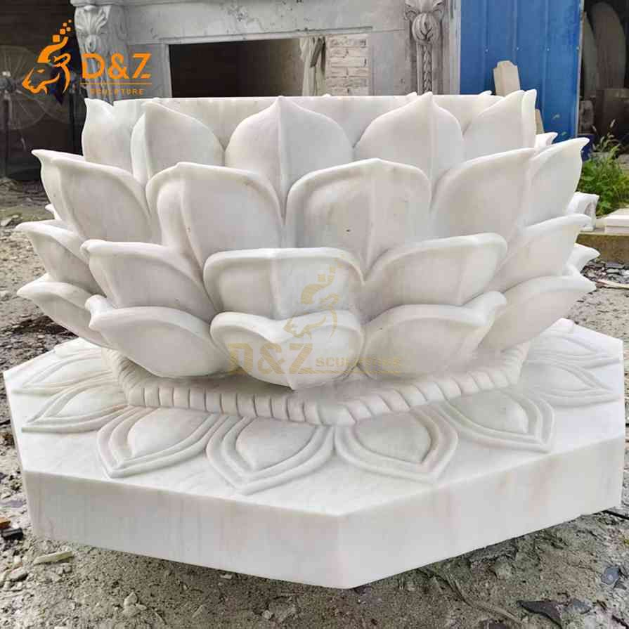 White Lotus Base Marble Sculpture 6
