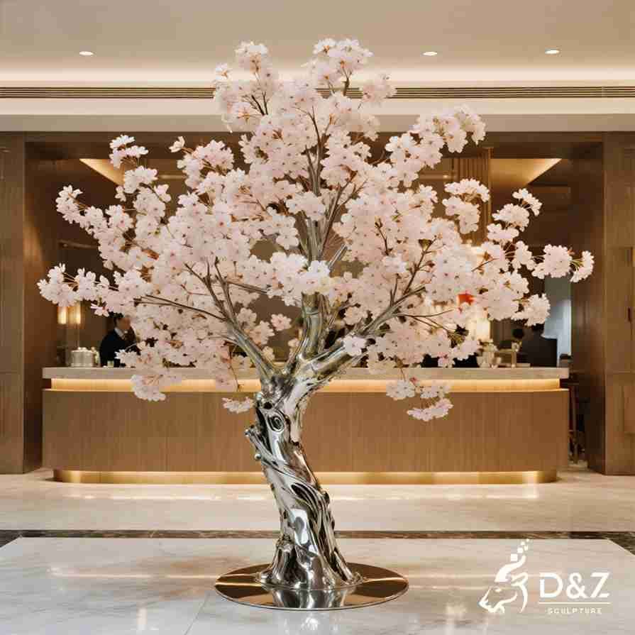 Metal Japanese Pink Cherry Blossom Tree Sculpture 1
