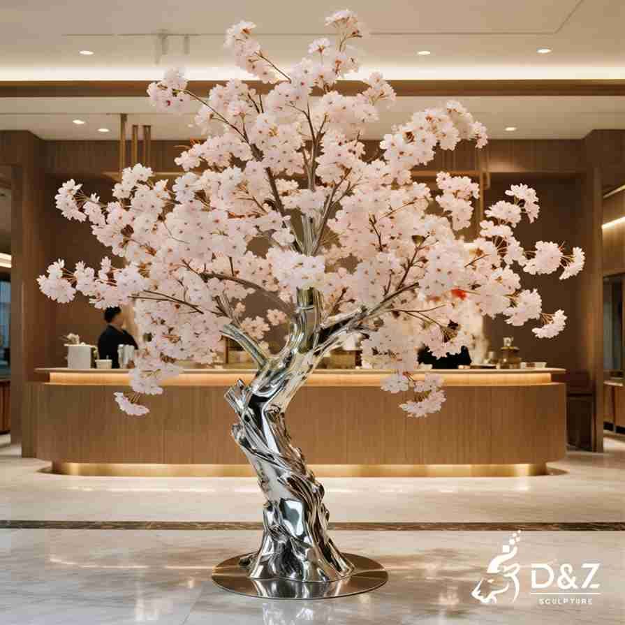 Metal Japanese Pink Cherry Blossom Tree Sculpture 2