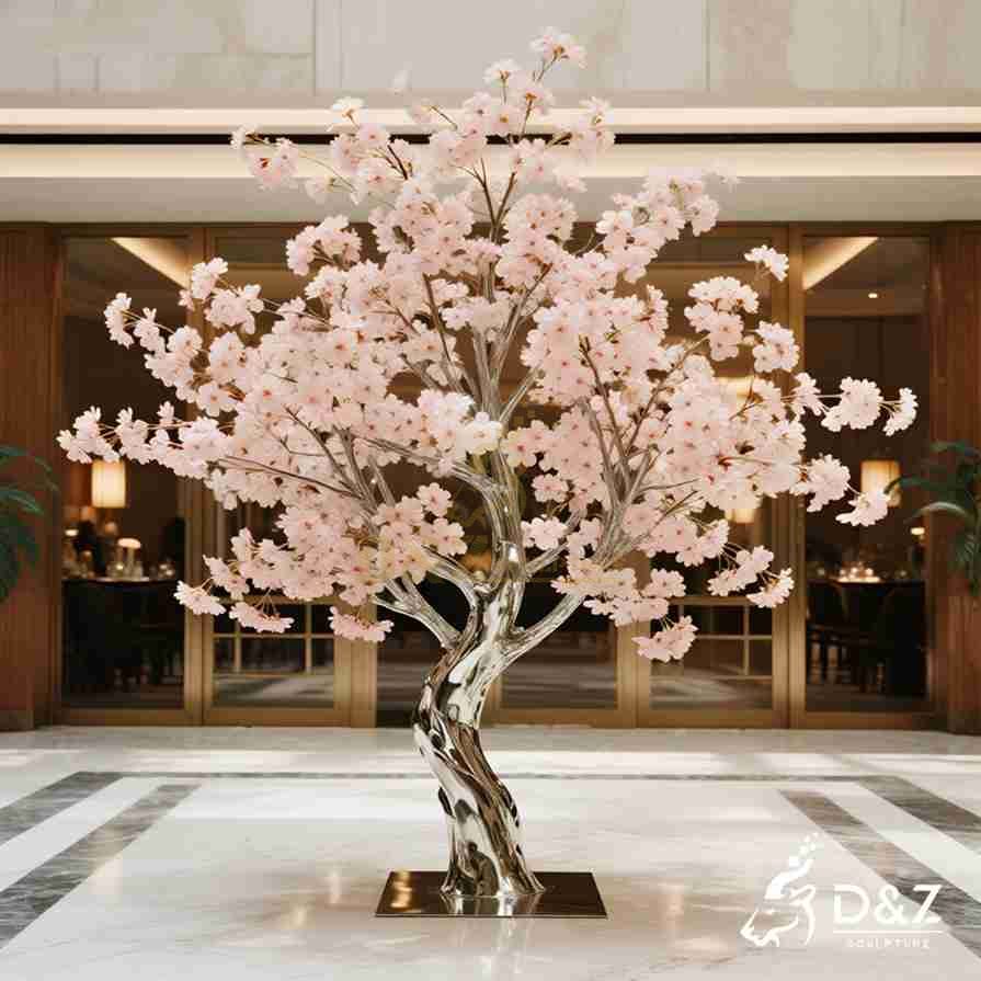 Metal Japanese Pink Cherry Blossom Tree Sculpture 3