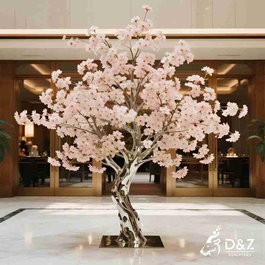 Metal Japanese Pink Cherry Blossom Tree Sculpture 5