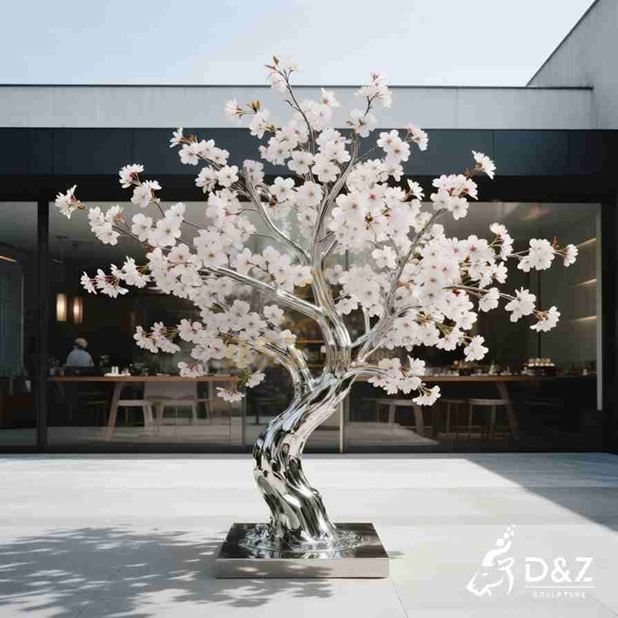Metal Japanese Pink Cherry Blossom Tree Sculpture 6