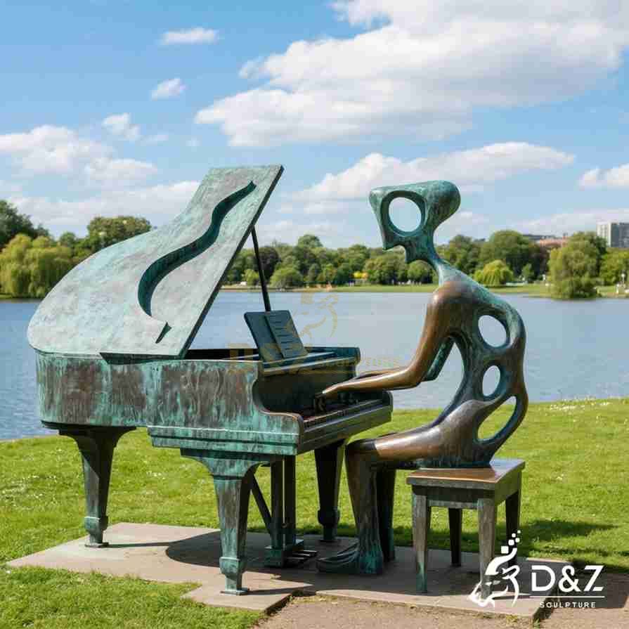 Large Bronze Piano Player Sculpture 2