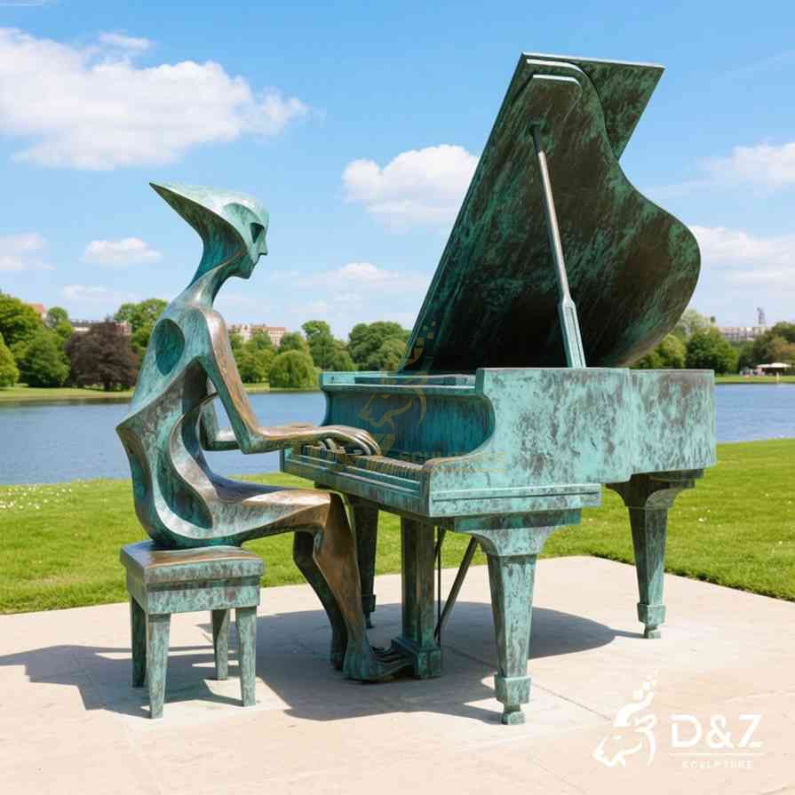 Large Bronze Piano Player Sculpture 4