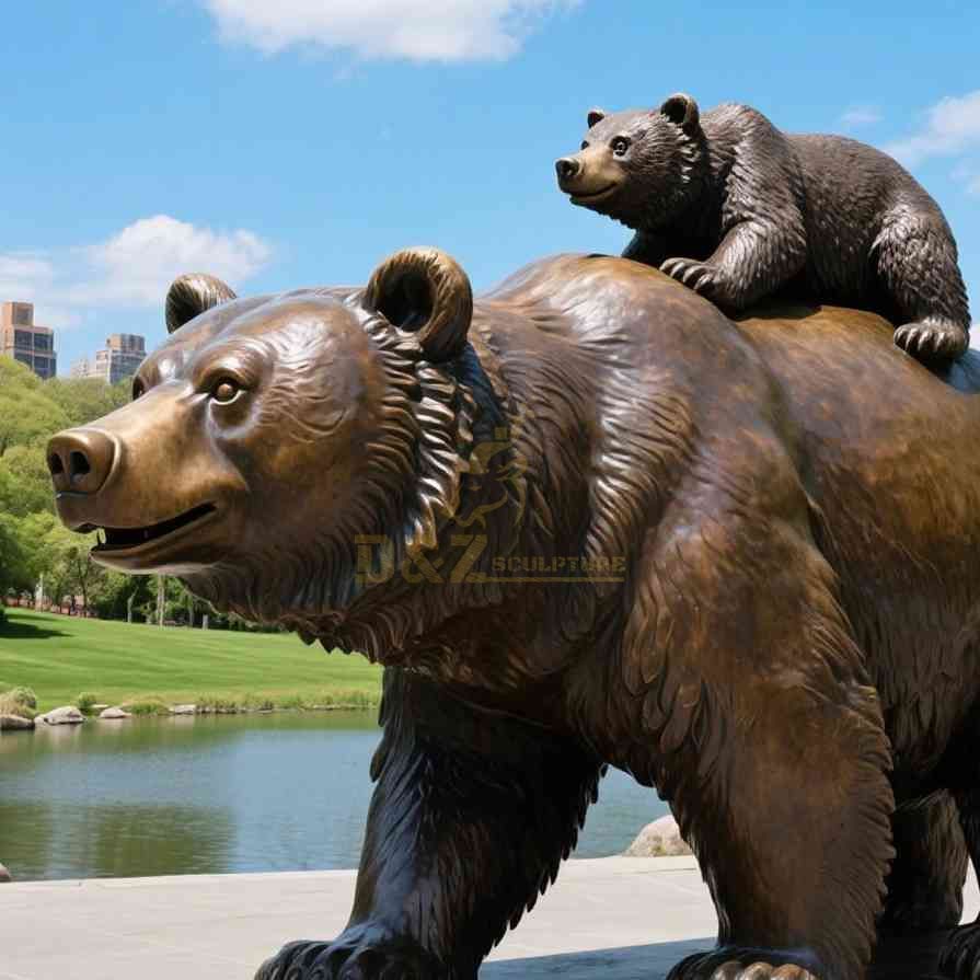 Large Bronze Kodiak Brown Bear Statue 5