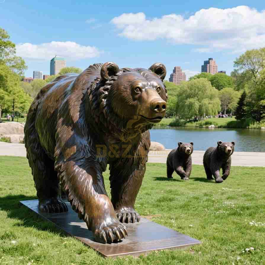 Large Bronze Kodiak Brown Bear Statue 6