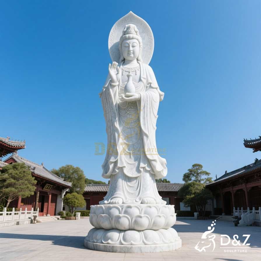 Large White Marble Guanyin Buddha Statue 3