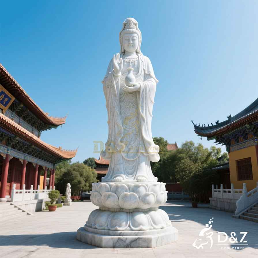 Large White Marble Guanyin Buddha Statue 4