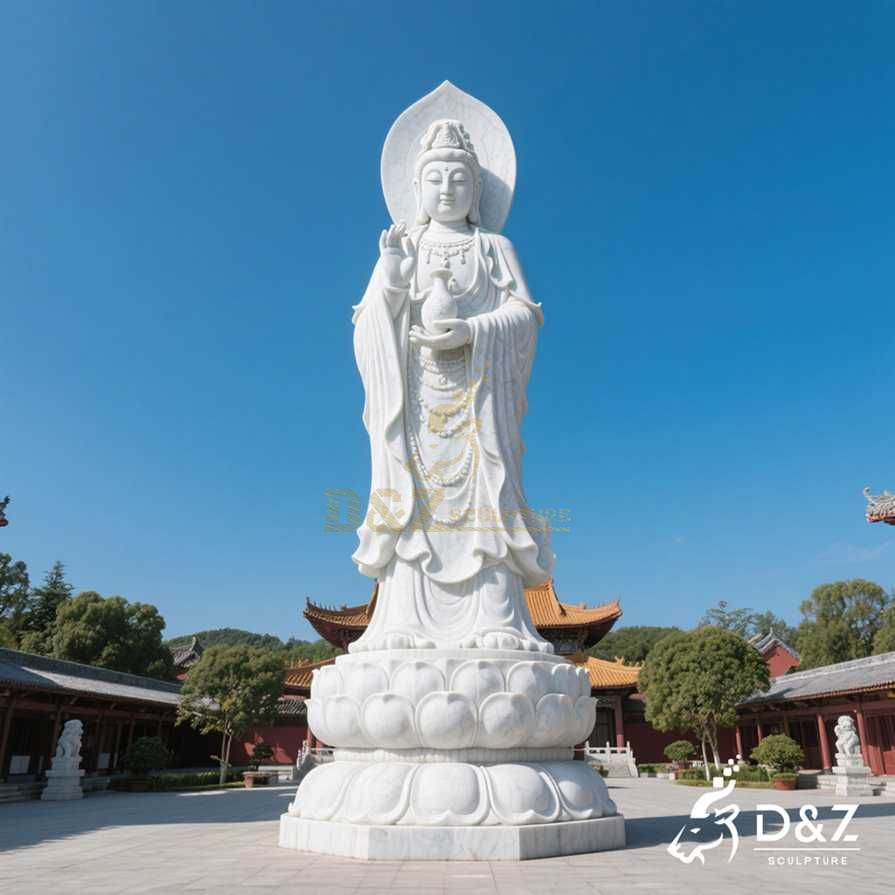 Large White Marble Guanyin Buddha Statue 6