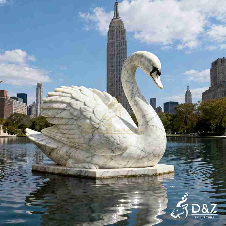 Large Outdoor White Marble Swan Statue 2