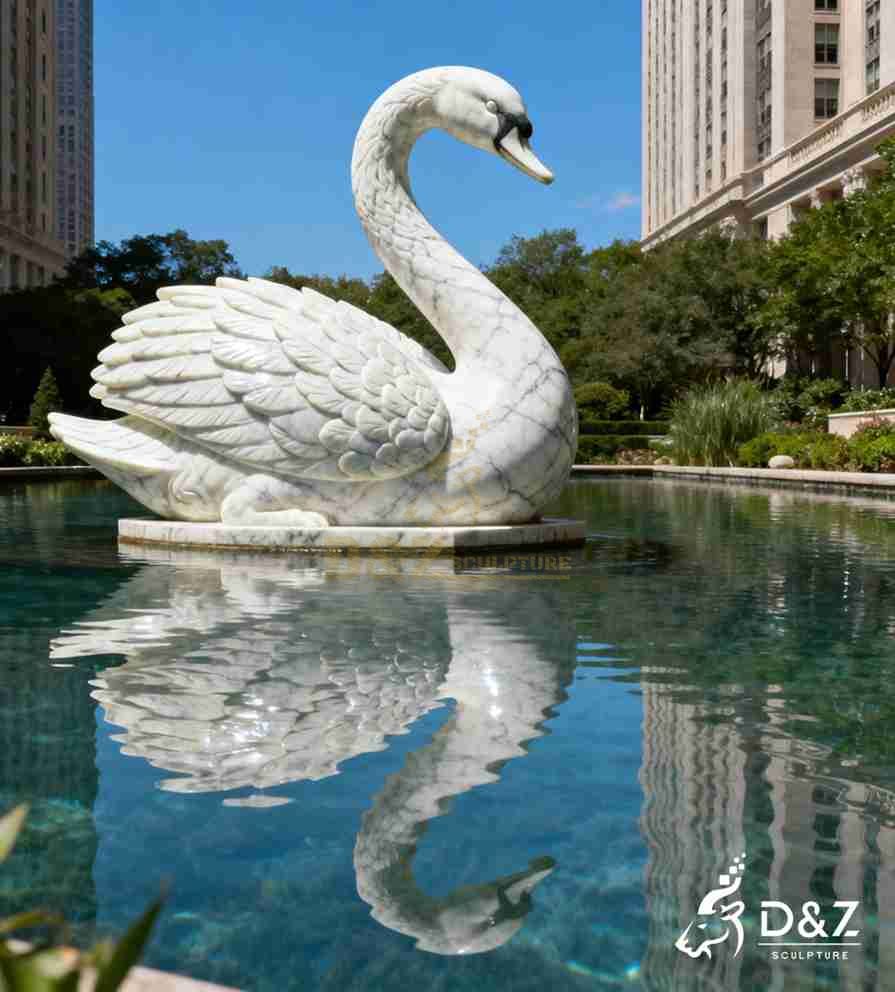 Large Outdoor White Marble Swan Statue 3