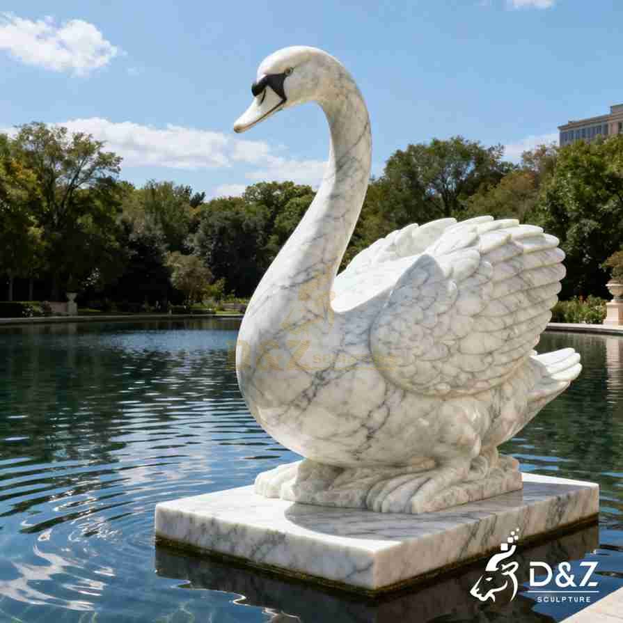 Large Outdoor White Marble Swan Statue 4