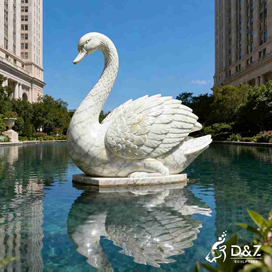 Large Outdoor White Marble Swan Statue 6