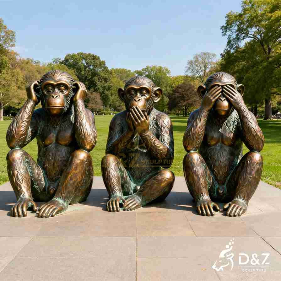 Large Bronze Three Wise Monkeys Statue 4