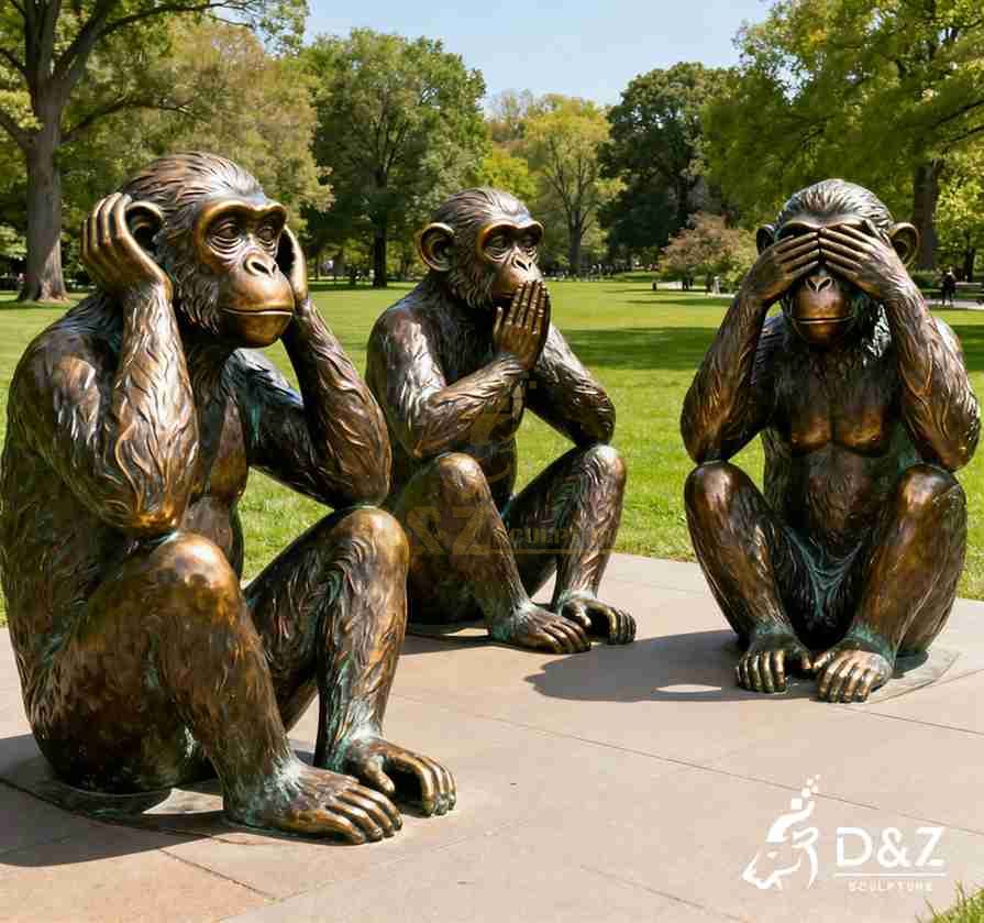Large Bronze Three Wise Monkeys Statue 5
