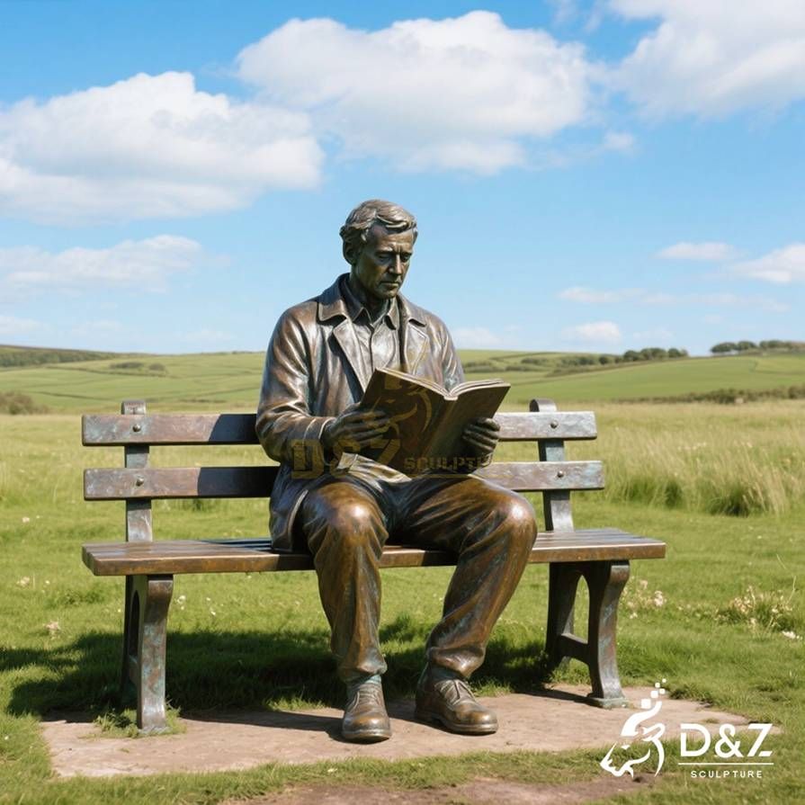 Bronze Man Sitting on Bench Statue 1