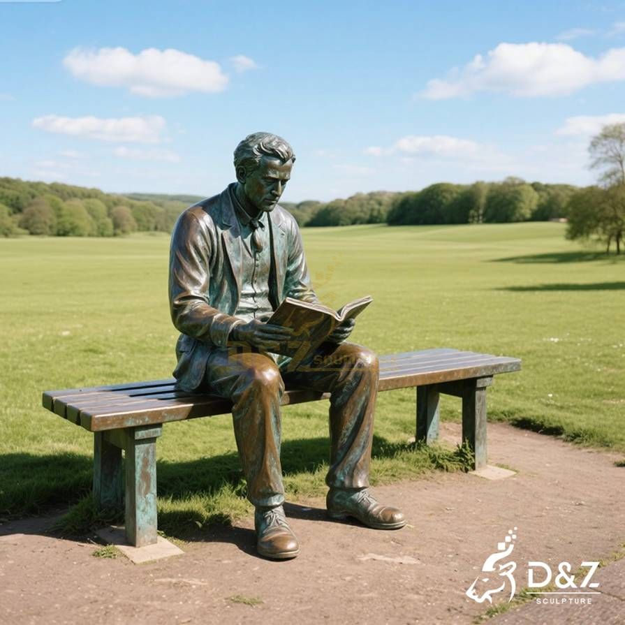 Bronze Man Sitting on Bench Statue 2