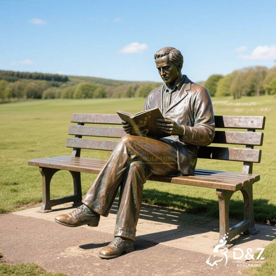 Bronze Man Sitting on Bench Statue 5