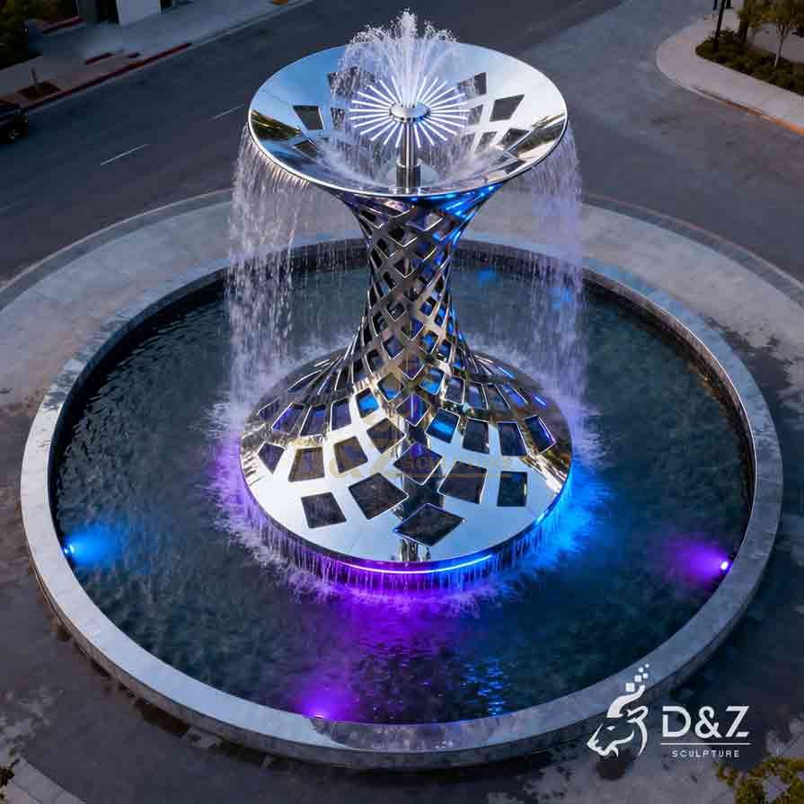 Modern Abstract Metal Landmark Fountain Sculpture with Light 1
