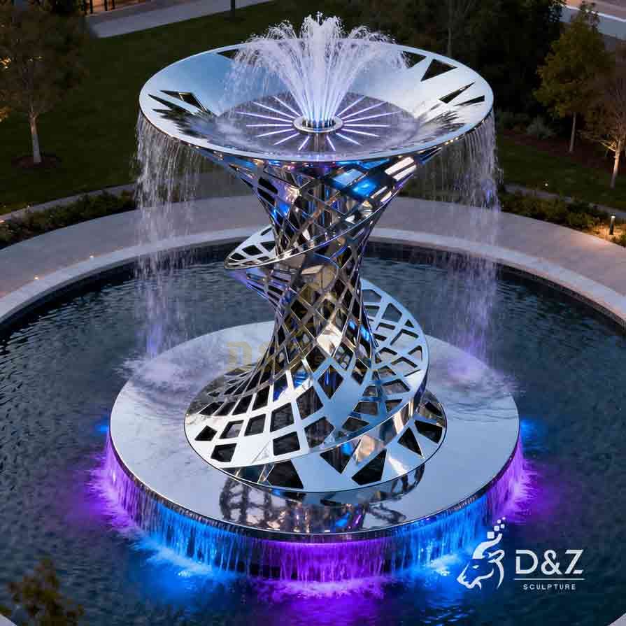Modern Abstract Metal Landmark Fountain Sculpture with Light 3
