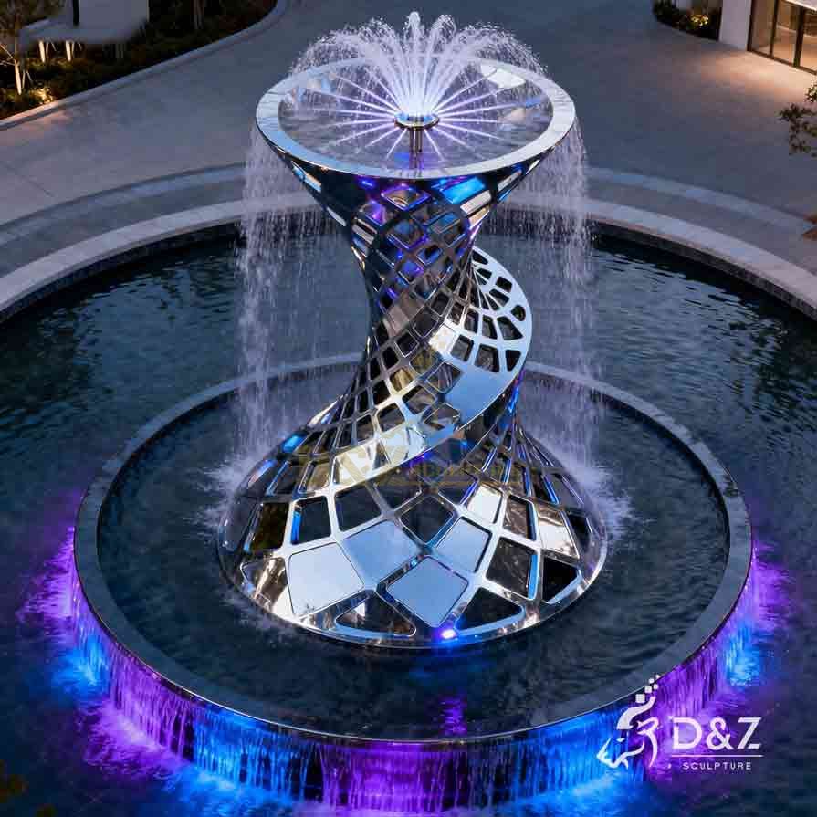 Modern Abstract Metal Landmark Fountain Sculpture with Light 4