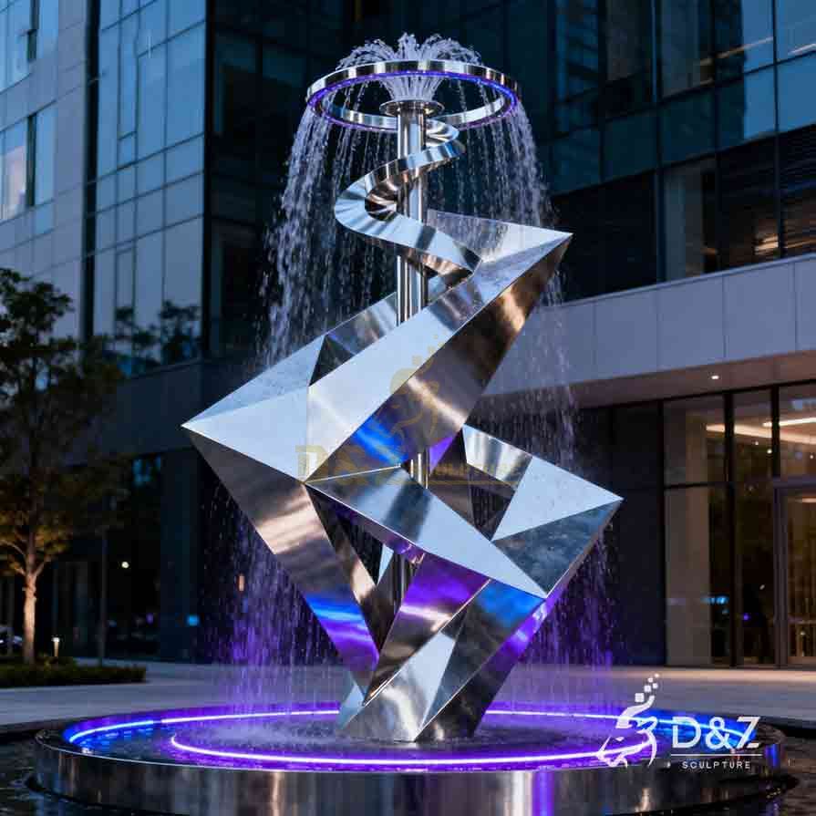 Modern Abstract Metal Landmark Fountain Sculpture with Light 5