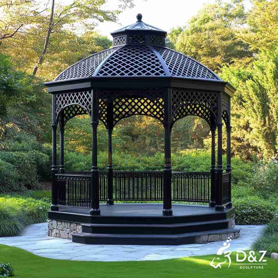 Large Black Metal Garden Gazebo 5