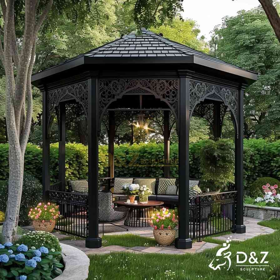 Large Outdoor Black Metal Octagon Pavilion 3