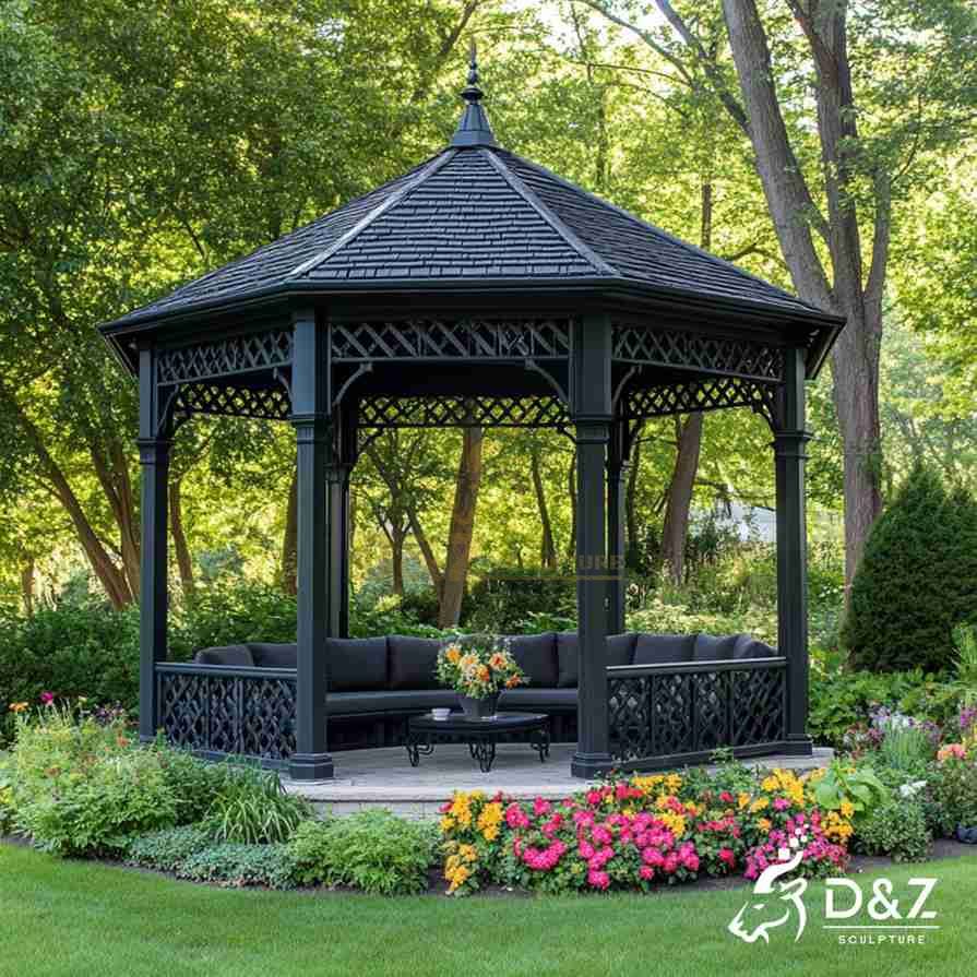 Large Outdoor Black Metal Octagon Pavilion 4