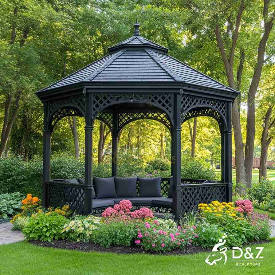 Large Outdoor Black Metal Octagon Pavilion 5