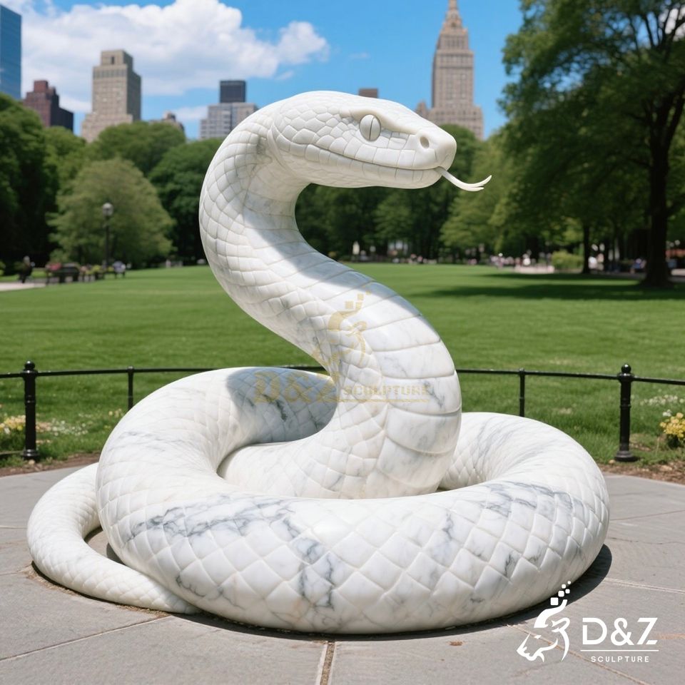 White Marble Snake Statue 1