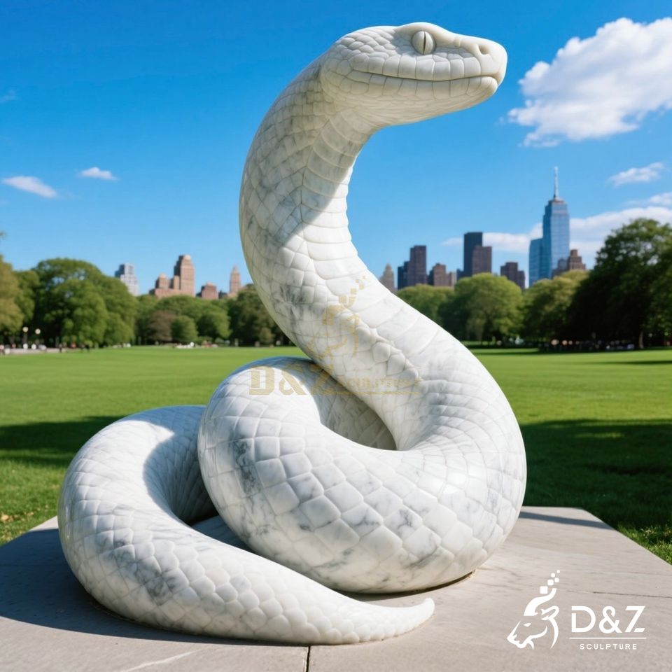 White Marble Snake Statue 2