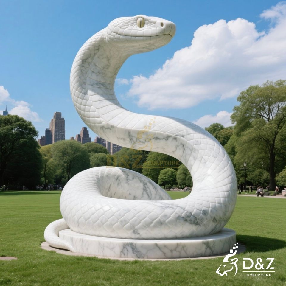 White Marble Snake Statue 3
