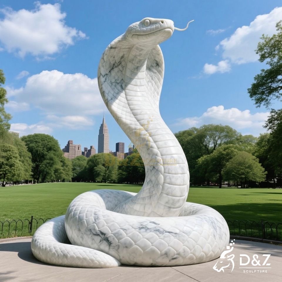 White Marble Snake Statue 5