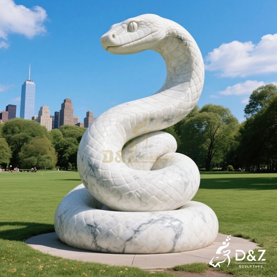 White Marble Snake Statue 5