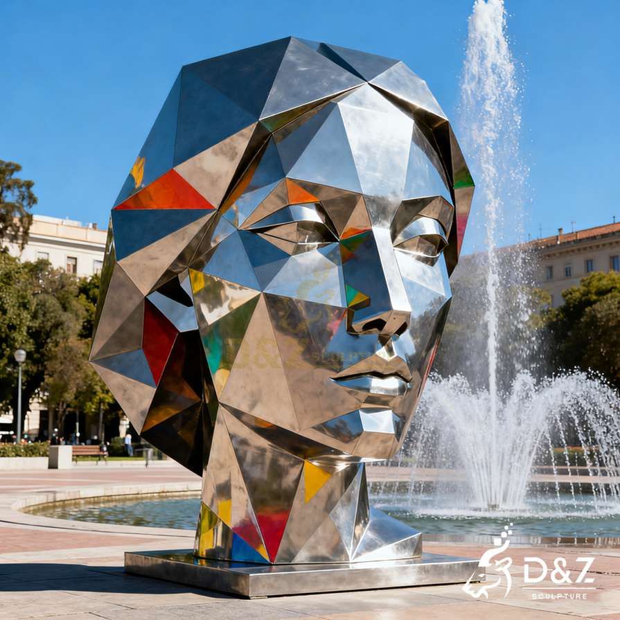 Geometric Metal Female Face Sculpture 6