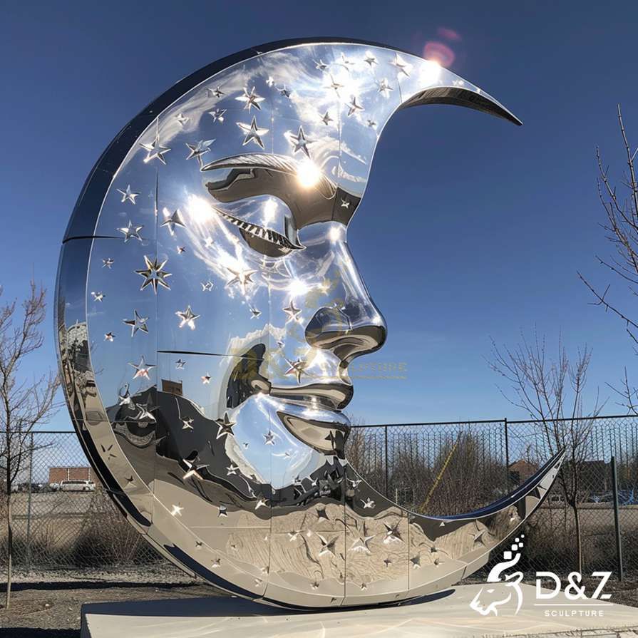 Metal Moon Face Sculpture 3