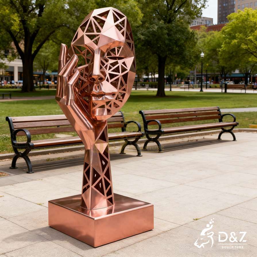 Modern Metal Face and Hand Sculpture 2