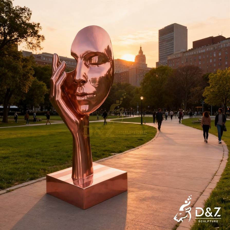 Modern Metal Face and Hand Sculpture 4