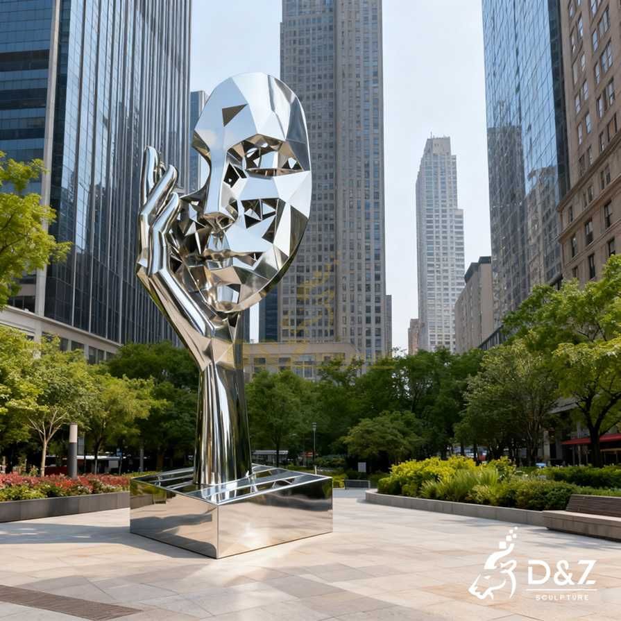 Modern Metal Face and Hand Sculpture 6