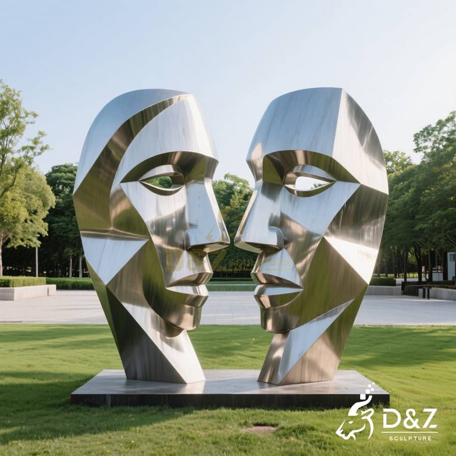 Metal Two Face Sculpture 1
