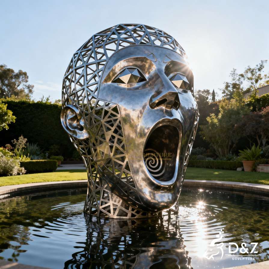 10-10 Unique Large Modern Metal Face Sculptures to Outdoor
