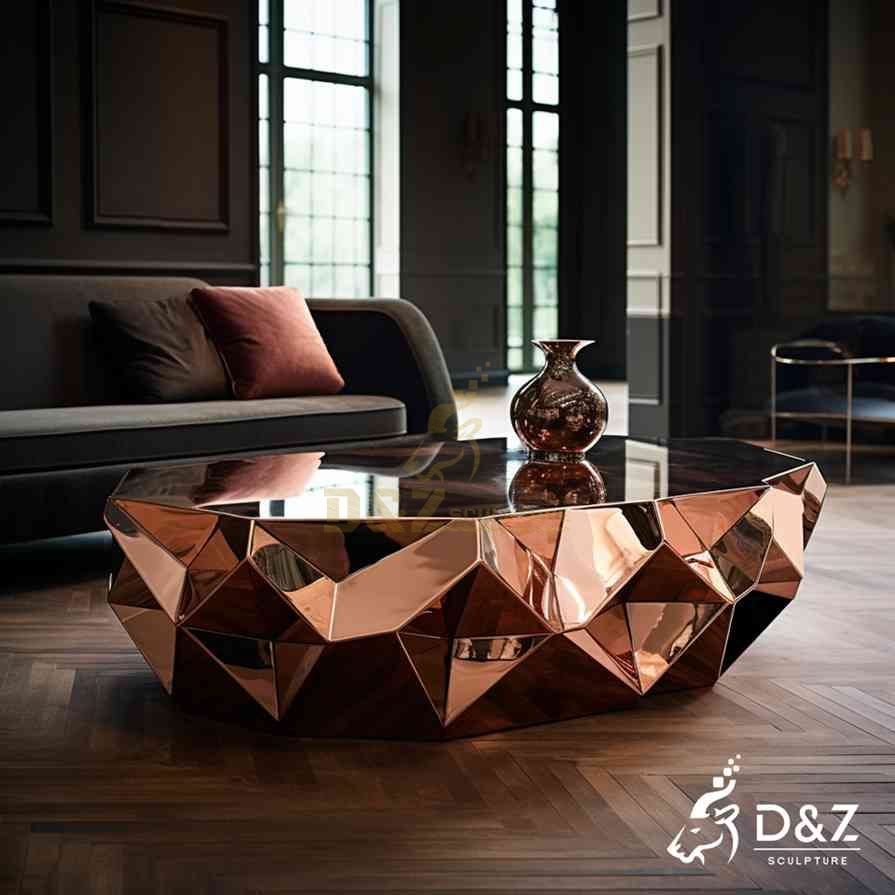 Modern Rose Gold Geometric Metal Coffee Table 1