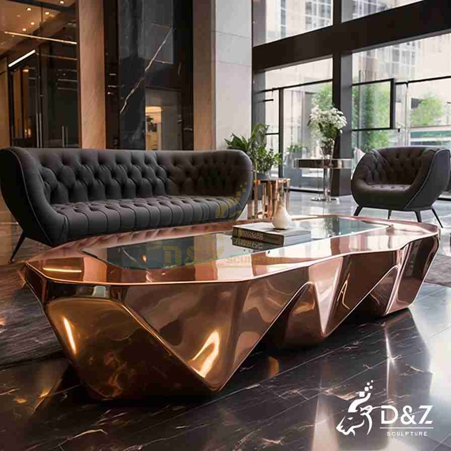 Modern Rose Gold Geometric Metal Coffee Table 2