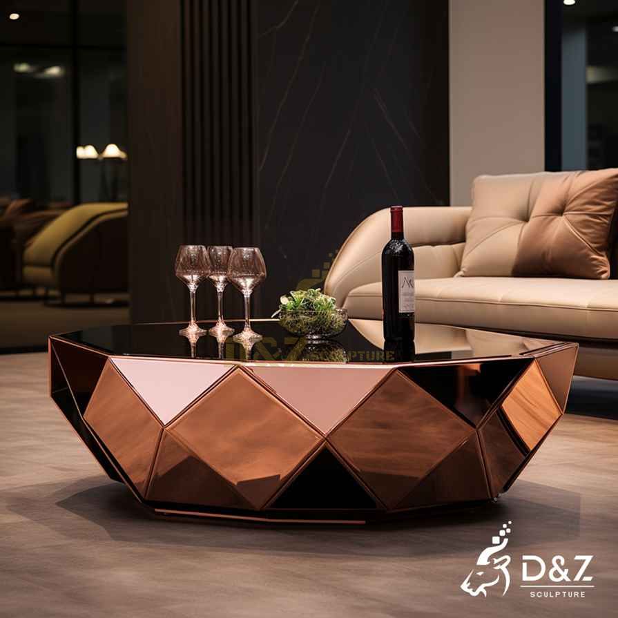 Modern Rose Gold Geometric Metal Coffee Table 3
