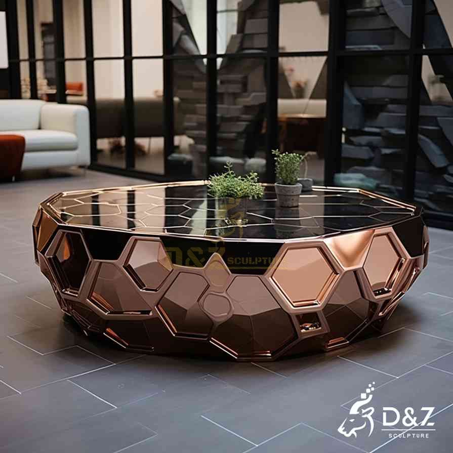 Modern Rose Gold Geometric Metal Coffee Table 4