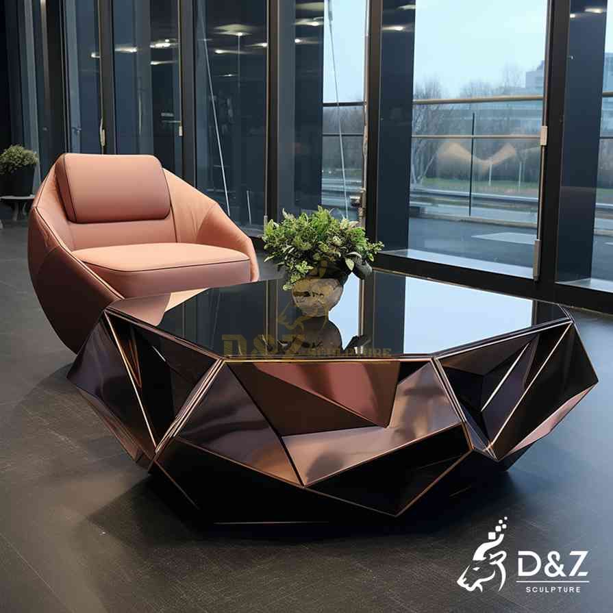 Modern Rose Gold Geometric Metal Coffee Table 5
