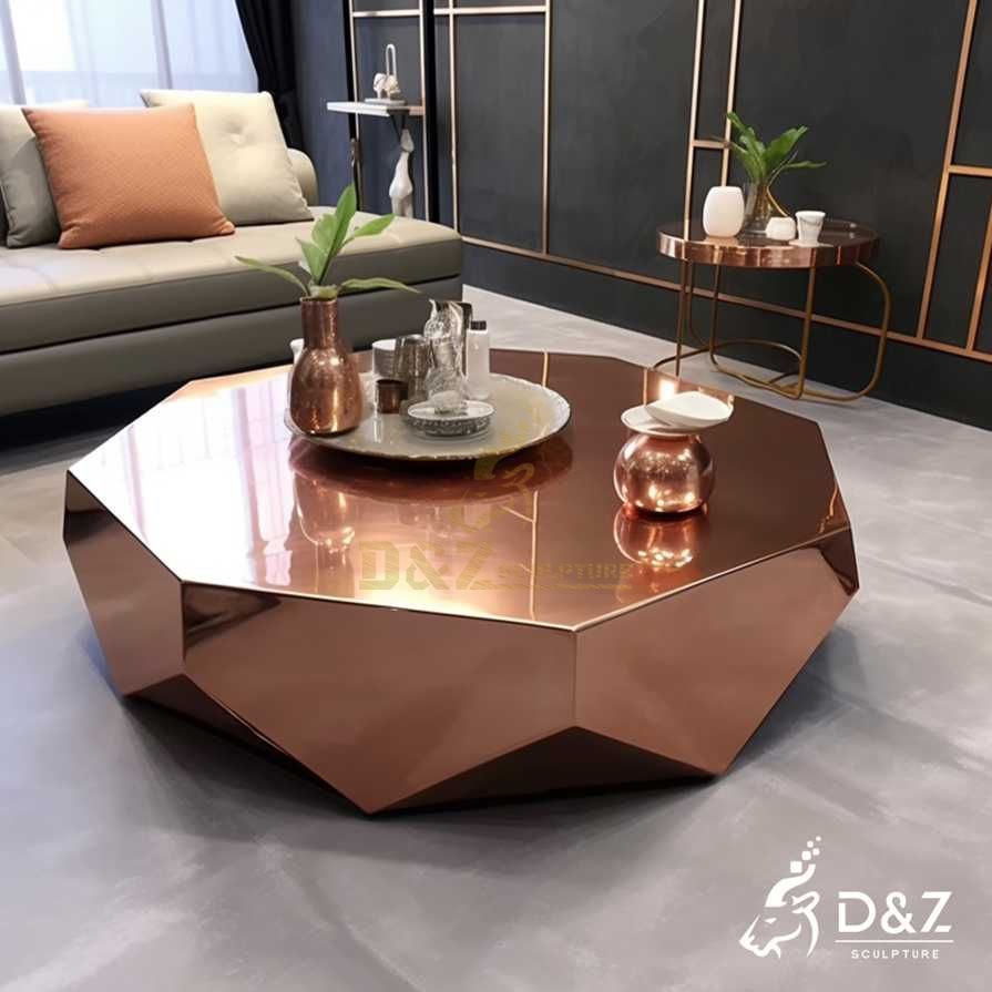 Modern Rose Gold Geometric Metal Coffee Table 6
